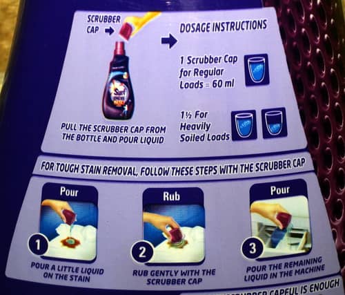 Instructions for using a liquid detergent
