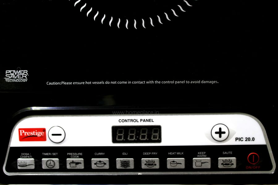 the control panel of Prestige PIC 20 Induction Cooktop