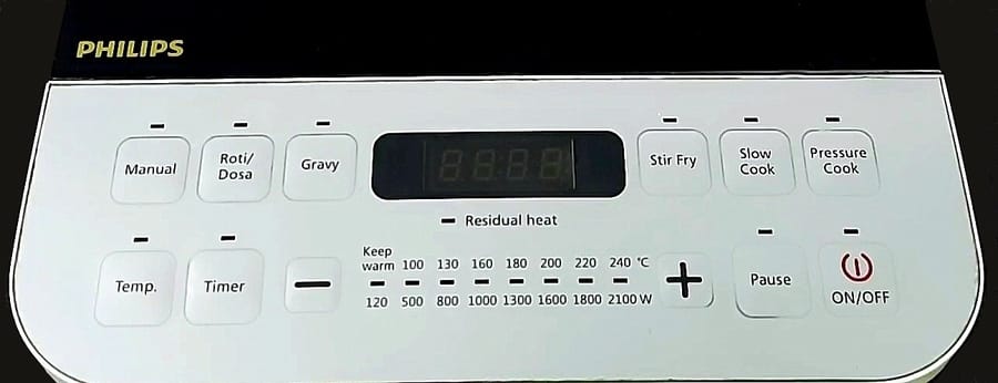control panel and menu of Philips Viva Collection HD492801 induction cooktop