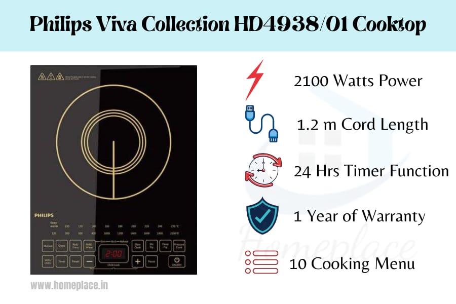 features of Philips Viva Collection HD493801 Induction Cooktop
