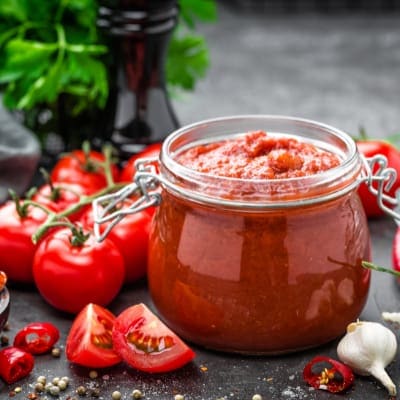 Preparing Homemade Tomato Sauce with hand blender