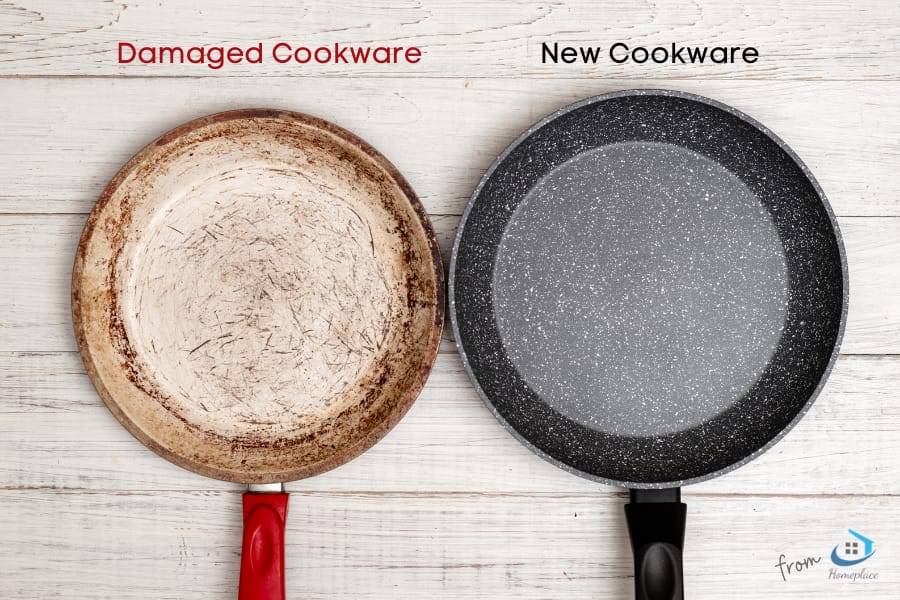 Food safe non-stick coating of damaged vs new non-stick cookware